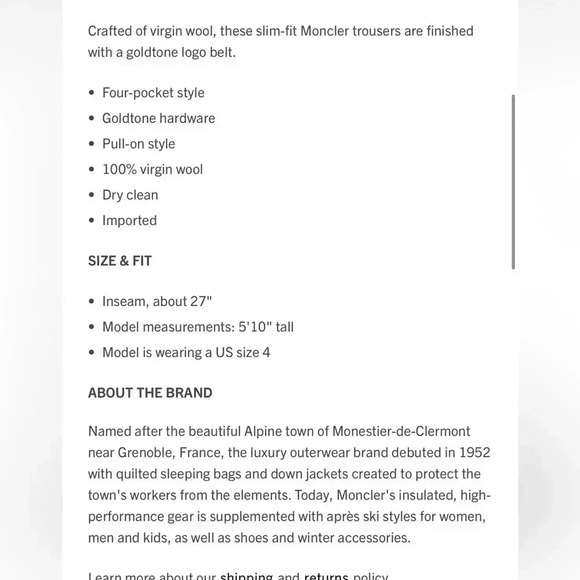 Moncler Wool Slim fit Trouser size 48/12 - Picture 15 of 15